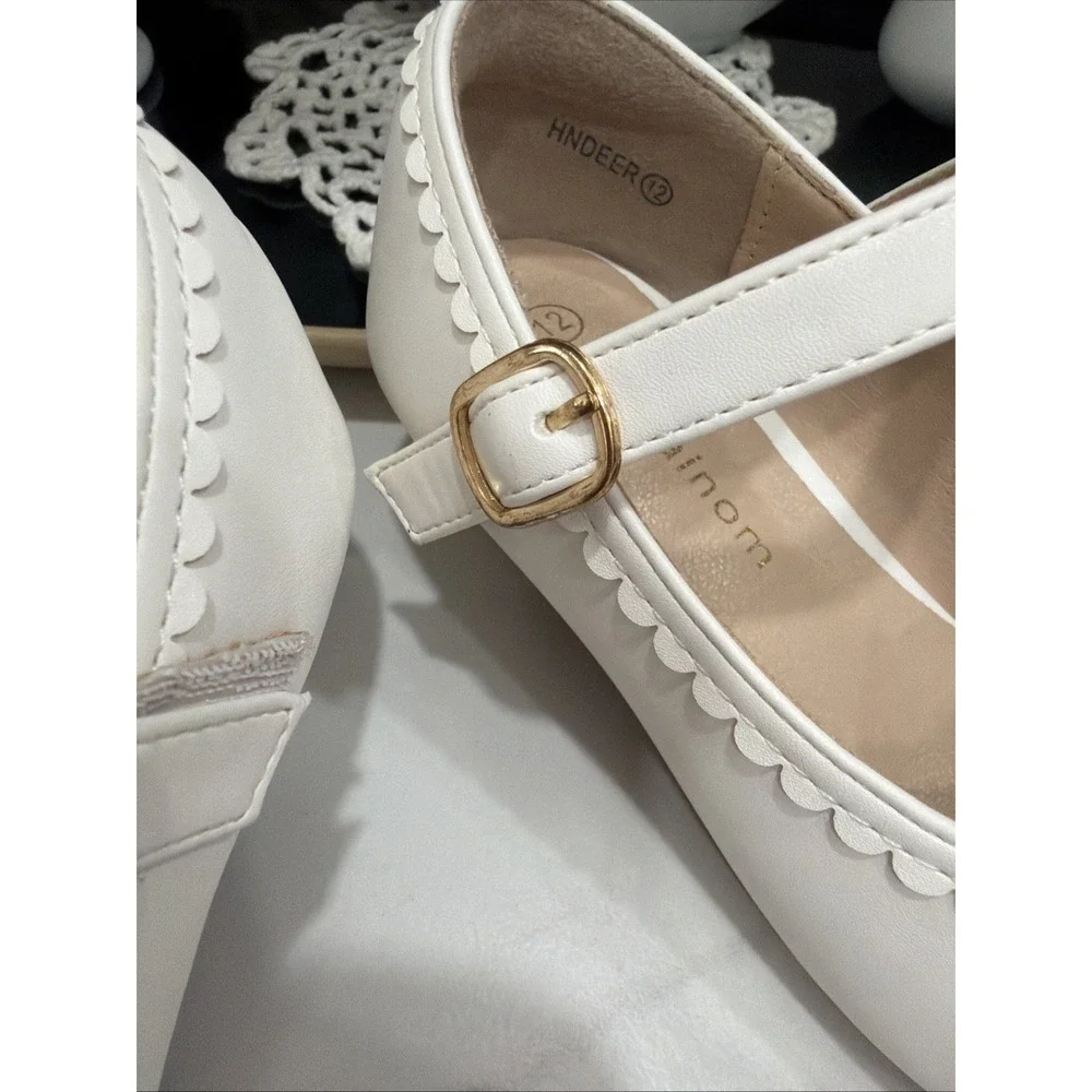 Hehainom Little Girls Emily Strap Mary Jane Shoe Bow Rhinestone Heart 12 White